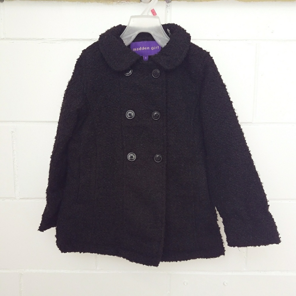 Madden Girl Kids Black Faux Wool Peacoat NWT Size 6